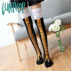 Lunivop Trendy Women Socks With Knee Length Chicken Feet Funny Personalized Realistic Birthday