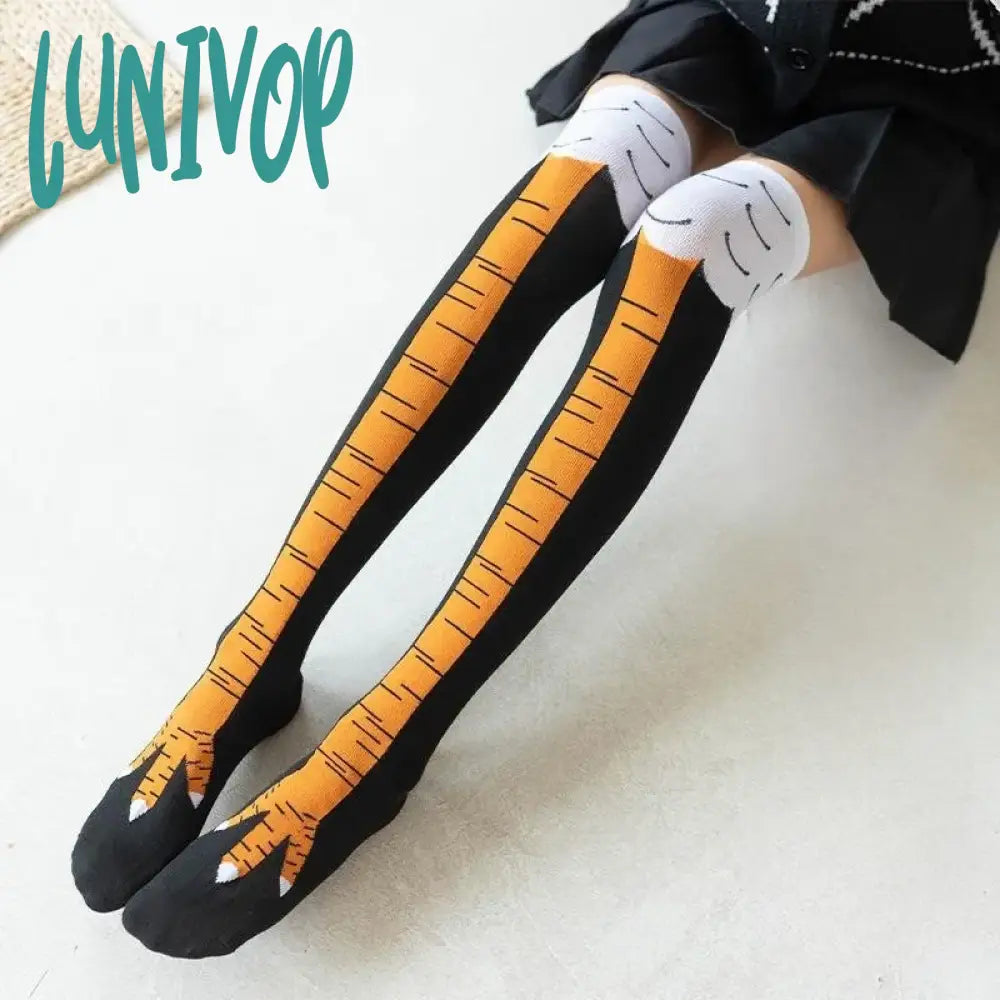 Lunivop Trendy Women Socks With Knee Length Chicken Feet Funny Personalized Realistic Birthday