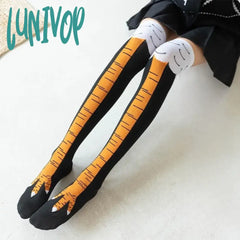 Lunivop Trendy Women Socks With Knee Length Chicken Feet Funny Personalized Realistic Birthday