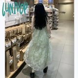 Lunivop Tulle Sundress Camisole Midi Dress For Women Girl Sweet Y2K Vintage Green Long Clothes