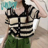 Lunivop Turn-Down Collar Cardigan Sweater Women Knitted T-Shirt Spring Summer 2024 Loose Casual