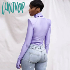 Lunivop Turtleneck 2024 Autumn Winter Black Bodysuit Bodycon Women Long Sleeve Y2K Shoulder Pads