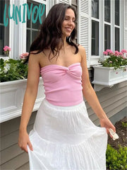 Lunivop Twist Tube Tops For Women Sexy Strapless Corset Top Tee Off-Shoulder Cute Y2K Cropped Knit