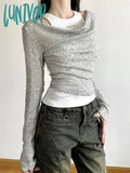 Lunivop Two Pieces Set Autumn New Women Solid Fashion Long Sleeve Grunge Crop Top Y2K Aesthetic