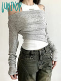 Lunivop Two Pieces Set Autumn New Women Solid Fashion Long Sleeve Grunge Crop Top Y2K Aesthetic