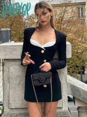 Lunivop V Neck Mini Dress For Women Autumn Fashion High Waist Elegant Dresses Femme Office Street