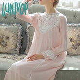 Lunivop Victorian Cotton Night Dress Women Autumn White Embroidery Robe Long Peignoir Vintage