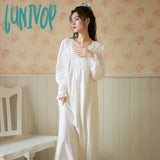Lunivop Victorian Cotton Night Dress Women Autumn White Long Peignoir Large Size Vintage Robe Gown