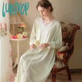 Lunivop Victorian Cotton Night Dress Women Autumn White Long Peignoir Large Size Vintage Robe Gown