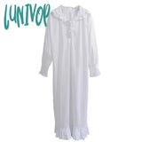 Lunivop Victorian White Night Dress Women Spring Fall Long Sleeve Robe Peignoir Vintage Nightgowns
