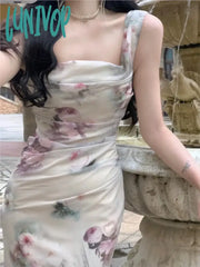 Lunivop Vintage Bandage Midi Dresses Women Summer New Elegant Sleeveless Formal Occasion Female