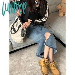 Lunivop Vintage Blue High Waist Slit Denim Skirt Women’s Spring Autumn New Street Style Slits