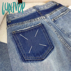 Lunivop Vintage Blue Jeans Women’s Spring And Summer New Casual Simple Neutral High Waist Wide