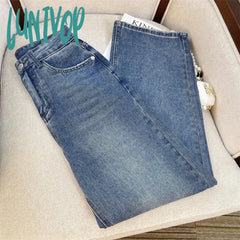 Lunivop Vintage Blue Jeans Women’s Spring And Summer New Casual Simple Neutral High Waist Wide