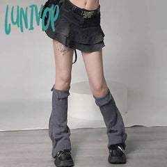 Lunivop Vintage Broken Hole Horn Leg Warmers Y2K Hot Girl Beggar Socks Punk Wide Harajuku Knitted