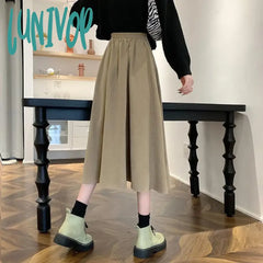 Lunivop Vintage Brown High Waist Pleated Skirt Women Korean Fashion College Style Long Ladies