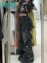 Lunivop Vintage Cargo Jeans Women High Street Oversized Punk Grunge Y2K Black With Pockets Hippie