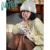 Lunivop Vintage Corduroy Shirts Women Streetwear Oversized Blouses Harajuku Japanese Korean Single