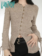 Lunivop Vintage Cropped Cardigan Women Korean Fashion Aesthetic Knitwears Female Round Neck Knitted