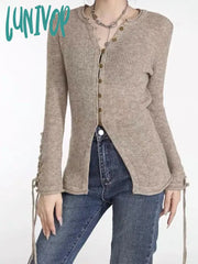 Lunivop Vintage Cropped Cardigan Women Korean Fashion Aesthetic Knitwears Female Round Neck Knitted