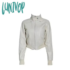 Lunivop Vintage Cropped White Leather Jacket Women Y2K Streetwear 2024 Autumn Pu Racing Jackets