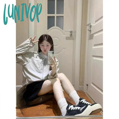 Lunivop Vintage Cropped Windbreakers Jacket Women Korean Fashion Summer Preppy Style Jackets