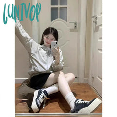 Lunivop Vintage Cropped Windbreakers Jacket Women Korean Fashion Summer Preppy Style Jackets