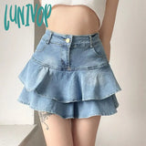 Lunivop Vintage Denim Skirt Shorts Women Summer Korean Fashion High Waist A-Line Slim Cute Sexy