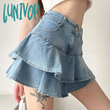 Lunivop Vintage Denim Skirt Shorts Women Summer Korean Fashion High Waist A-Line Slim Cute Sexy