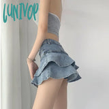 Lunivop Vintage Denim Skirt Women Korean Fashion High Waist A-Line Slim Cute Sexy Shorts Skirts