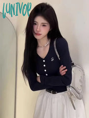 Lunivop Vintage Embroidery Crop T Shirts Women Korean Fashion Y2K Sexy Top Female American Retro