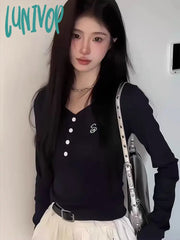 Lunivop Vintage Embroidery Crop T Shirts Women Korean Fashion Y2K Sexy Top Female American Retro