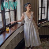Lunivop Vintage Embroidery Nightgown Pure Cotton Night Dress Women Sexy Lace Sleeveless Sleepwear