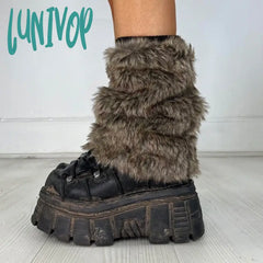 Lunivop Vintage Faux Fur Leg Warmers Furry Boots Cover Socks Winter Thickened Plush Hot Girl Jk
