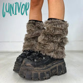 Lunivop Vintage Faux Fur Leg Warmers Furry Boots Cover Socks Winter Thickened Plush Hot Girl Jk