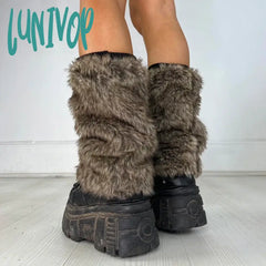 Lunivop Vintage Faux Fur Leg Warmers Furry Boots Cover Socks Winter Thickened Plush Hot Girl Jk