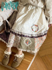 Lunivop Vintage Flower Long Cotton Linen Skirt Women Spring Summer Casual Elastic Waist Bohemia