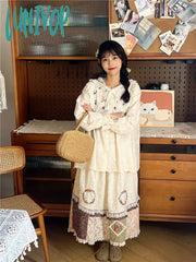 Lunivop Vintage Flower Long Cotton Linen Skirt Women Spring Summer Casual Elastic Waist Bohemia