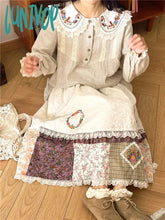 Lunivop Vintage Flower Long Cotton Linen Skirt Women Spring Summer Casual Elastic Waist Bohemia