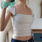 Lunivop Vintage Folds Bow Tie Strap Tank Top Y2K Fairycore Grunge French Mini Vest Retro Chic Women