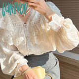 Lunivop Vintage French Women Shirts Lace Lolita Elegant Long Sleeve Flounce Blouse High Quality Office Lady New Fashion Chic Female Tops
