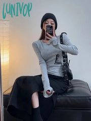 Lunivop Vintage Grunge Long Sleeve T Shirts Women Aesthetic Y2K Streetwear Crop Tops Female 2000S