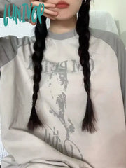 Lunivop Vintage Grunge Oversized T Shirts Women American Retro Streetwear Cotton Graphic Tops