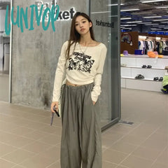 Lunivop Vintage Grunge Y2K Cropped Tshirt For Women Graphic Print Kpop Long Sleeve Summer Tees