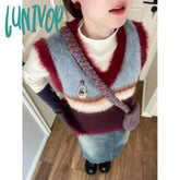 Lunivop Vintage Harajuku Striped Sweaters Vest 2024 Autumn New V-Neck Slim Fit Knitted Vests Y2K