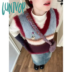 Lunivop Vintage Harajuku Striped Sweaters Vest 2024 Autumn New V-Neck Slim Fit Knitted Vests Y2K
