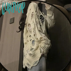 Lunivop Vintage Hole Hollow Out Knitted Sweater Woman Harajuku Loose Long Sleeve Jumpers Women High