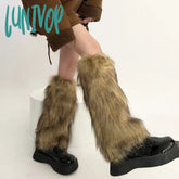 Lunivop Vintage Imitation Faux Fur Leg Warmers Retro Modern Y2K Brown Winter Warm Boots Cover Socks
