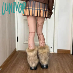 Lunivop Vintage Imitation Fur Leg Warmers Hot Girl Y2K Brown Hairy Winter Warm Furry Boots Socks