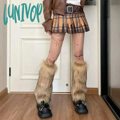 Lunivop Vintage Imitation Fur Leg Warmers Hot Girl Y2K Brown Hairy Winter Warm Furry Boots Socks
